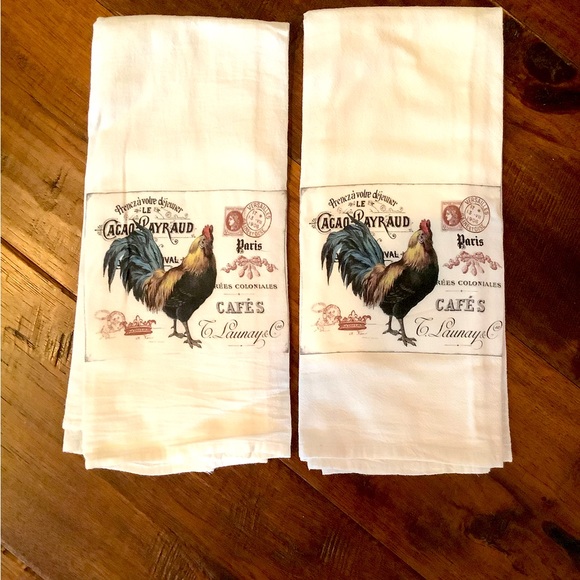 FRENCH COUNTRY ROOSTER COTTON KITCHEN TOWELS. ONE SET OF TWO - Picture 1 of 4